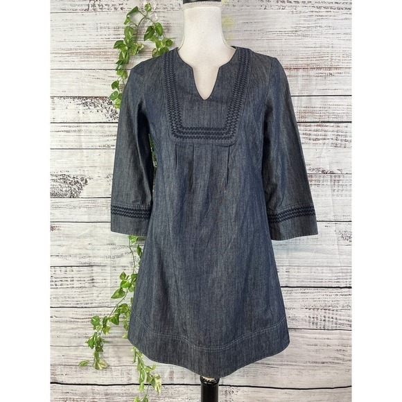 Boden Denim Jean Dress size 4 Embroidery A Line Above Knee Casual Boho Beach - Picture 3 of 14